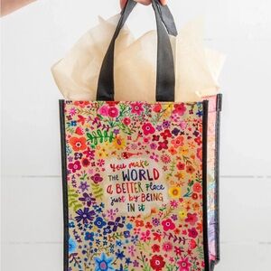 NATURAL LIFE Happy Bag Multicolor Floral Tote w Recycled Water Bottles Medium